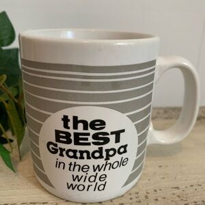 Vintage White and Gray "The Best Grandpa" Ceramic Coffee Mug-Japan